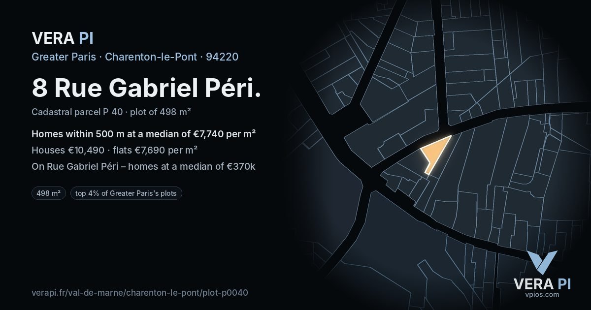 8 Rue Gabriel Péri, Charenton-le-Pont at night – the plot lit, the parcels around coloured by the prices near them