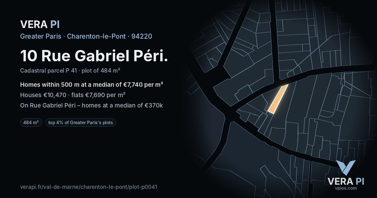 10 Rue Gabriel Péri, Charenton-le-Pont at night – the plot lit, the parcels around coloured by the prices near them