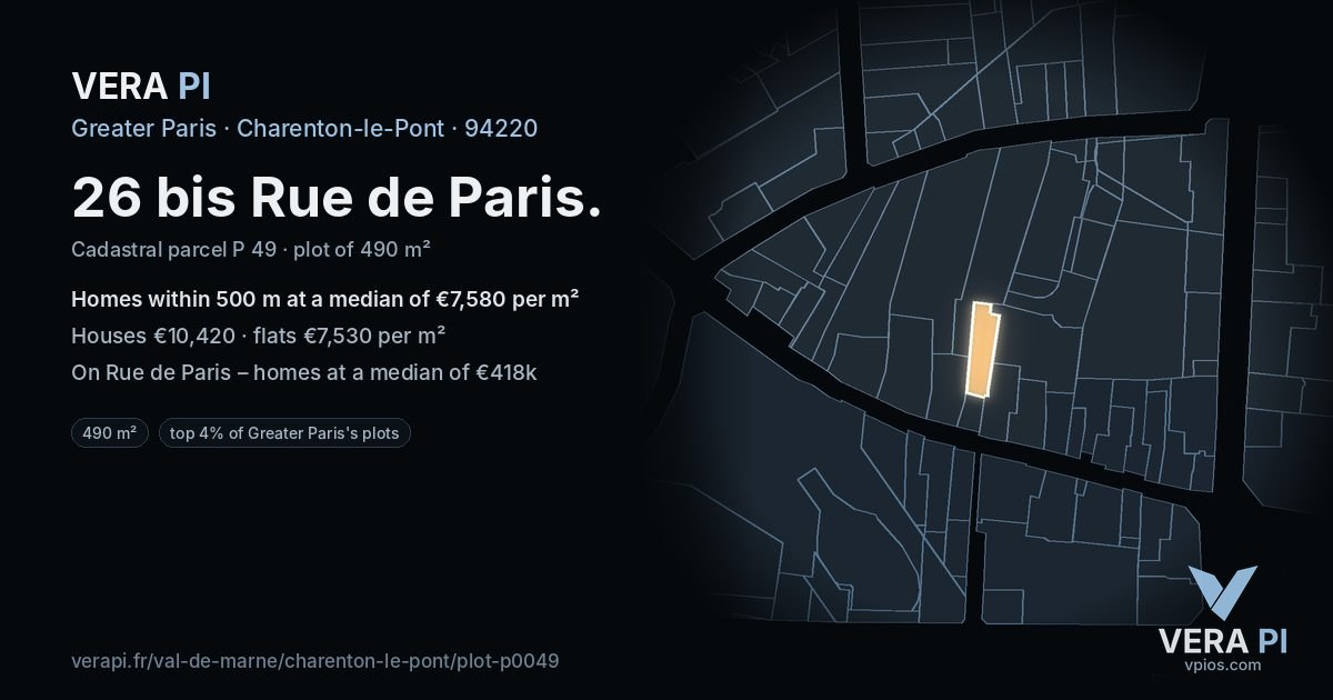 26 bis Rue de Paris, Charenton-le-Pont at night – the plot lit, the parcels around coloured by the prices near them