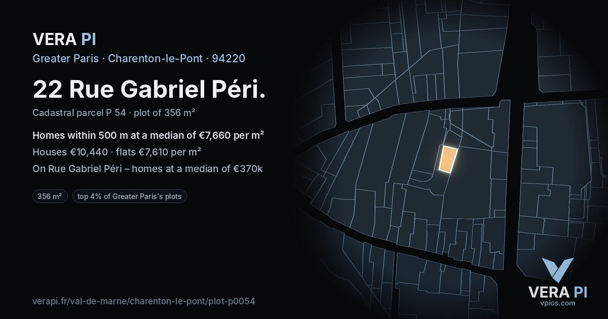 22 Rue Gabriel Péri, Charenton-le-Pont at night – the plot lit, the parcels around coloured by the prices near them