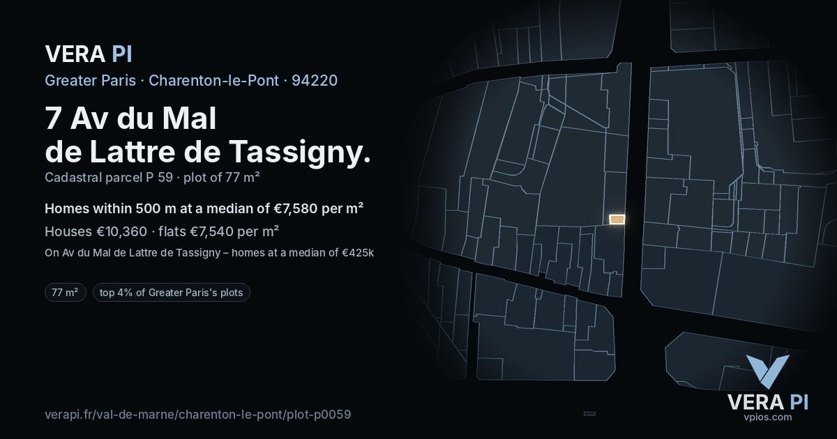7 Av du Mal de Lattre de Tassigny, Charenton-le-Pont at night – the plot lit, the parcels around coloured by the prices near them