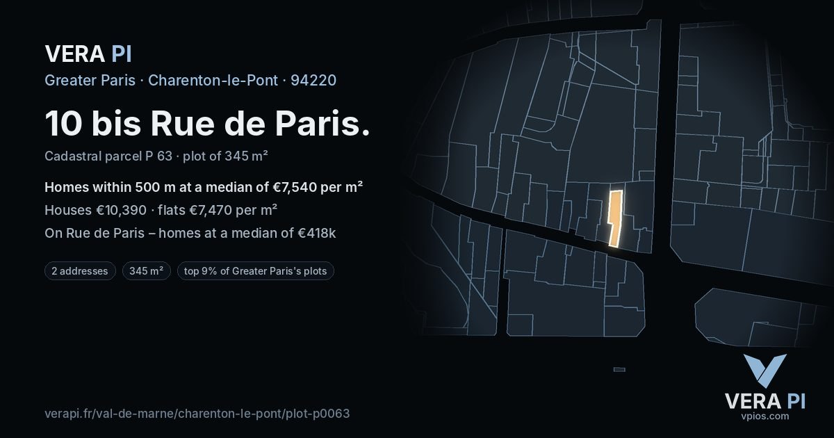 10 bis Rue de Paris, Charenton-le-Pont at night – the plot lit, the parcels around coloured by the prices near them