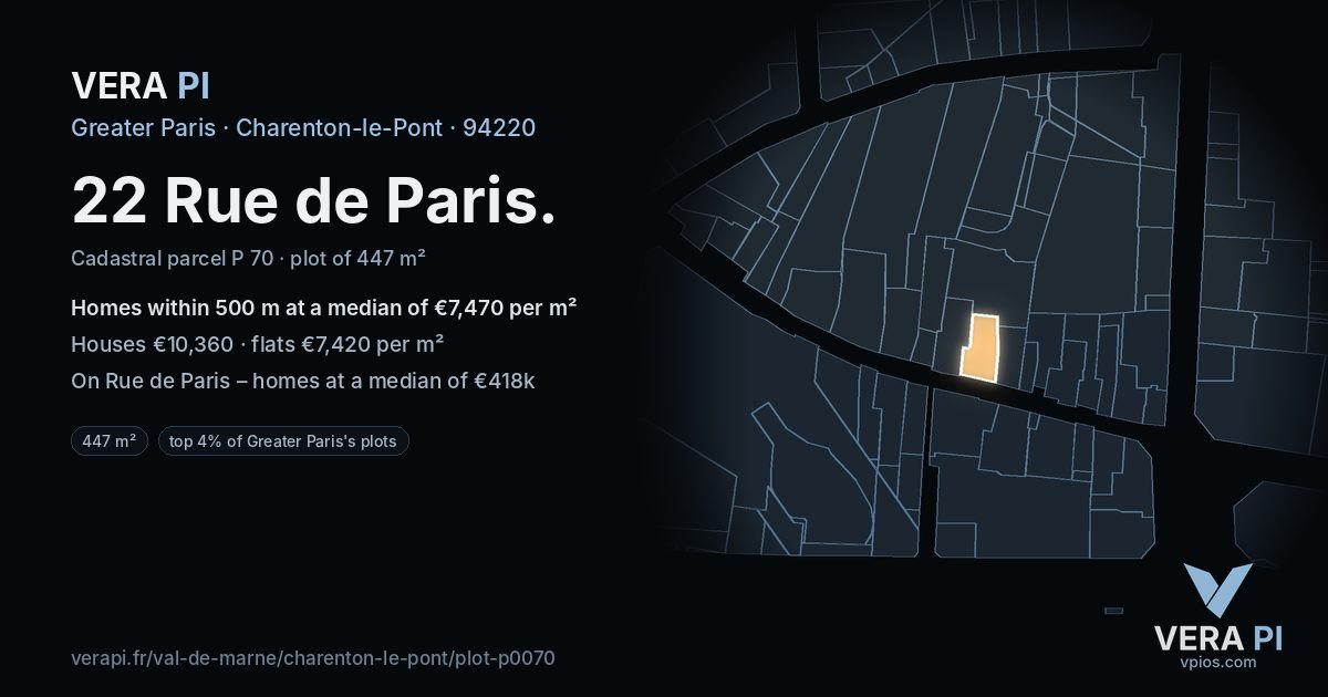 22 Rue de Paris, Charenton-le-Pont at night – the plot lit, the parcels around coloured by the prices near them