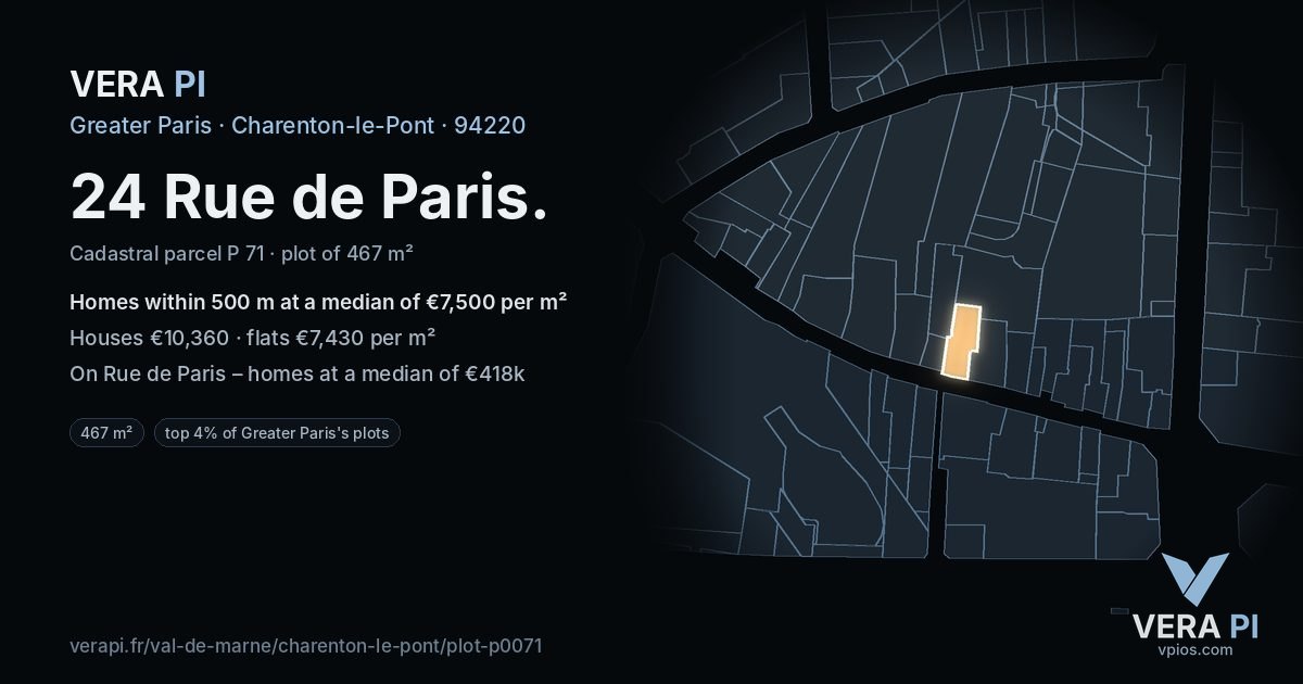 24 Rue de Paris, Charenton-le-Pont at night – the plot lit, the parcels around coloured by the prices near them