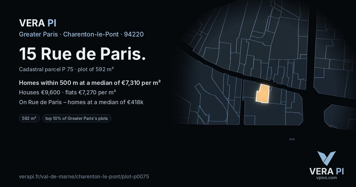 15 Rue de Paris, Charenton-le-Pont at night – the plot lit, the parcels around coloured by the prices near them