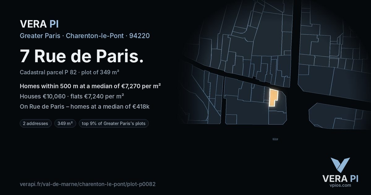 7 Rue de Paris, Charenton-le-Pont at night – the plot lit, the parcels around coloured by the prices near them