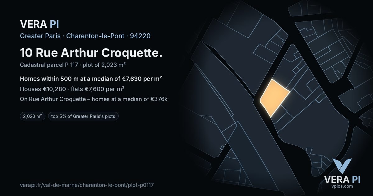 10 Rue Arthur Croquette, Charenton-le-Pont at night – the plot lit, the parcels around coloured by the prices near them