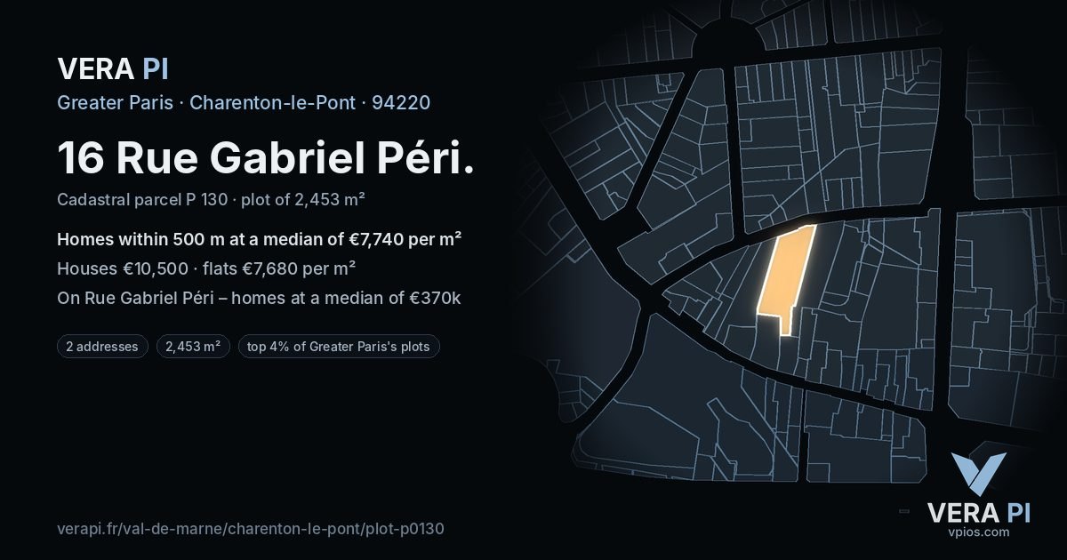 16 Rue Gabriel Péri, Charenton-le-Pont at night – the plot lit, the parcels around coloured by the prices near them