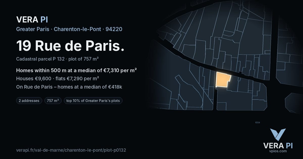 19 Rue de Paris, Charenton-le-Pont at night – the plot lit, the parcels around coloured by the prices near them