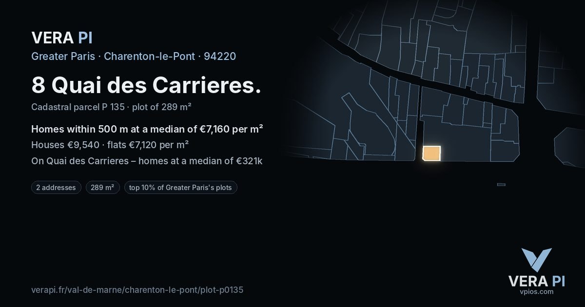 8 Quai des Carrieres, Charenton-le-Pont at night – the plot lit, the parcels around coloured by the prices near them