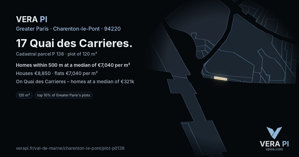 17 Quai des Carrieres, Charenton-le-Pont at night – the plot lit, the parcels around coloured by the prices near them