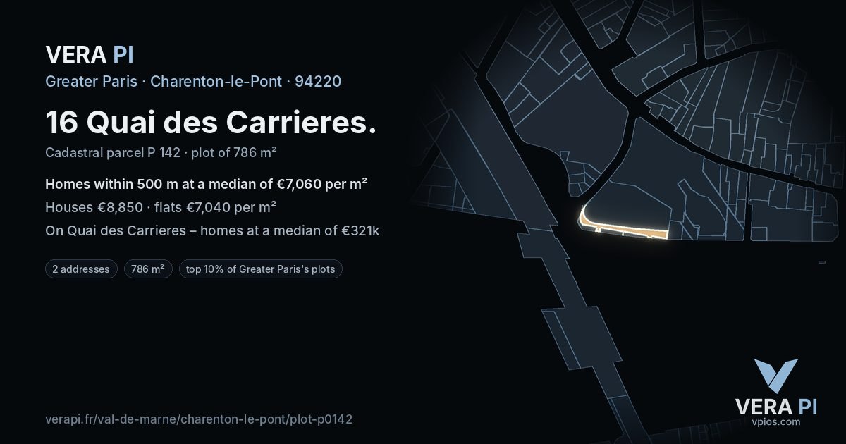 16 Quai des Carrieres, Charenton-le-Pont at night – the plot lit, the parcels around coloured by the prices near them