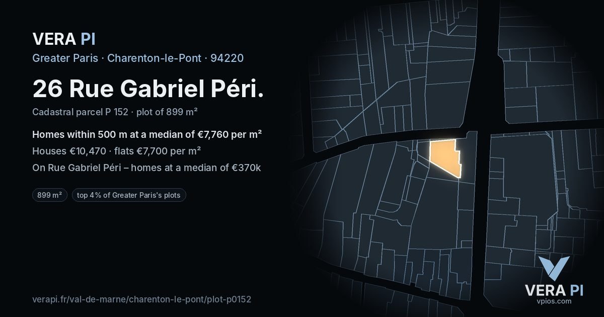 26 Rue Gabriel Péri, Charenton-le-Pont at night – the plot lit, the parcels around coloured by the prices near them