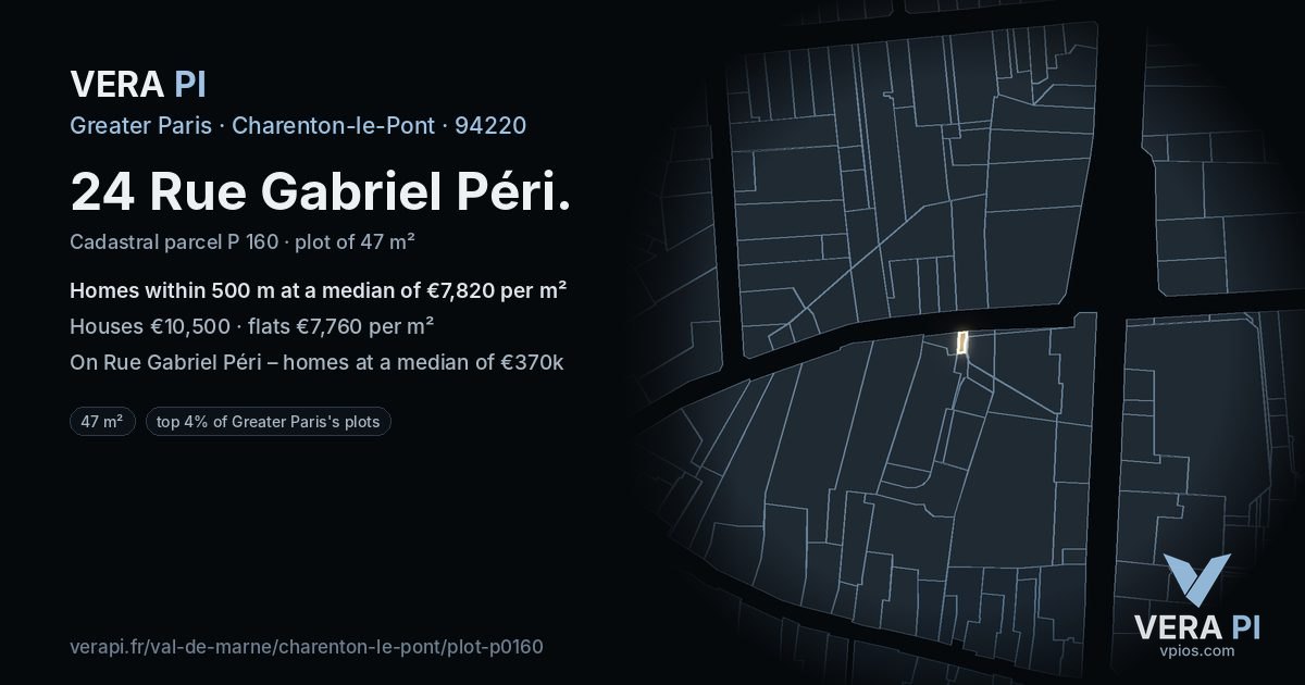 24 Rue Gabriel Péri, Charenton-le-Pont at night – the plot lit, the parcels around coloured by the prices near them