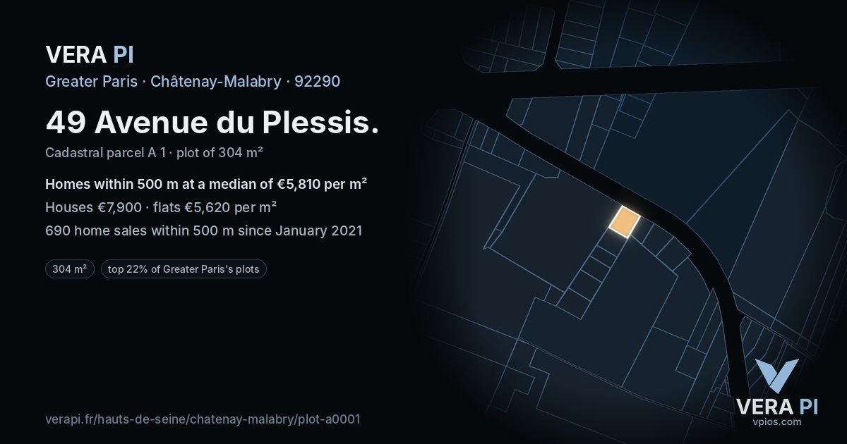 49 Avenue du Plessis, Châtenay-Malabry at night – the plot lit, the parcels around coloured by the prices near them