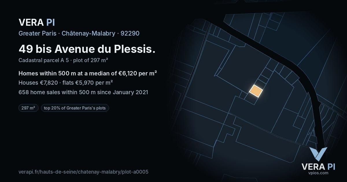 49 bis Avenue du Plessis, Châtenay-Malabry at night – the plot lit, the parcels around coloured by the prices near them