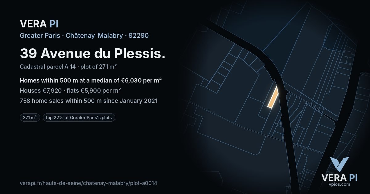 39 Avenue du Plessis, Châtenay-Malabry at night – the plot lit, the parcels around coloured by the prices near them