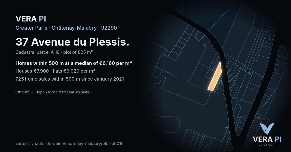 37 Avenue du Plessis, Châtenay-Malabry at night – the plot lit, the parcels around coloured by the prices near them