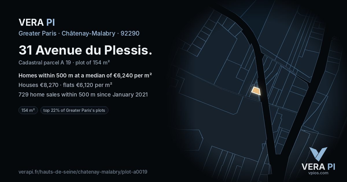 31 Avenue du Plessis, Châtenay-Malabry at night – the plot lit, the parcels around coloured by the prices near them
