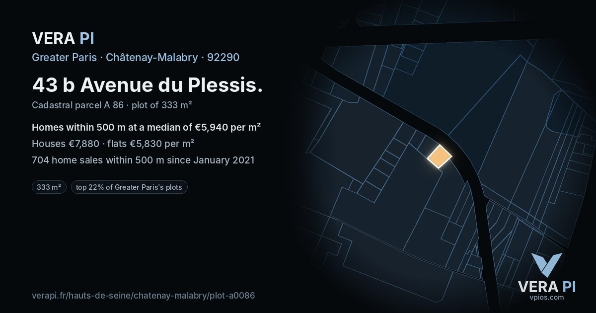 43 b Avenue du Plessis, Châtenay-Malabry at night – the plot lit, the parcels around coloured by the prices near them