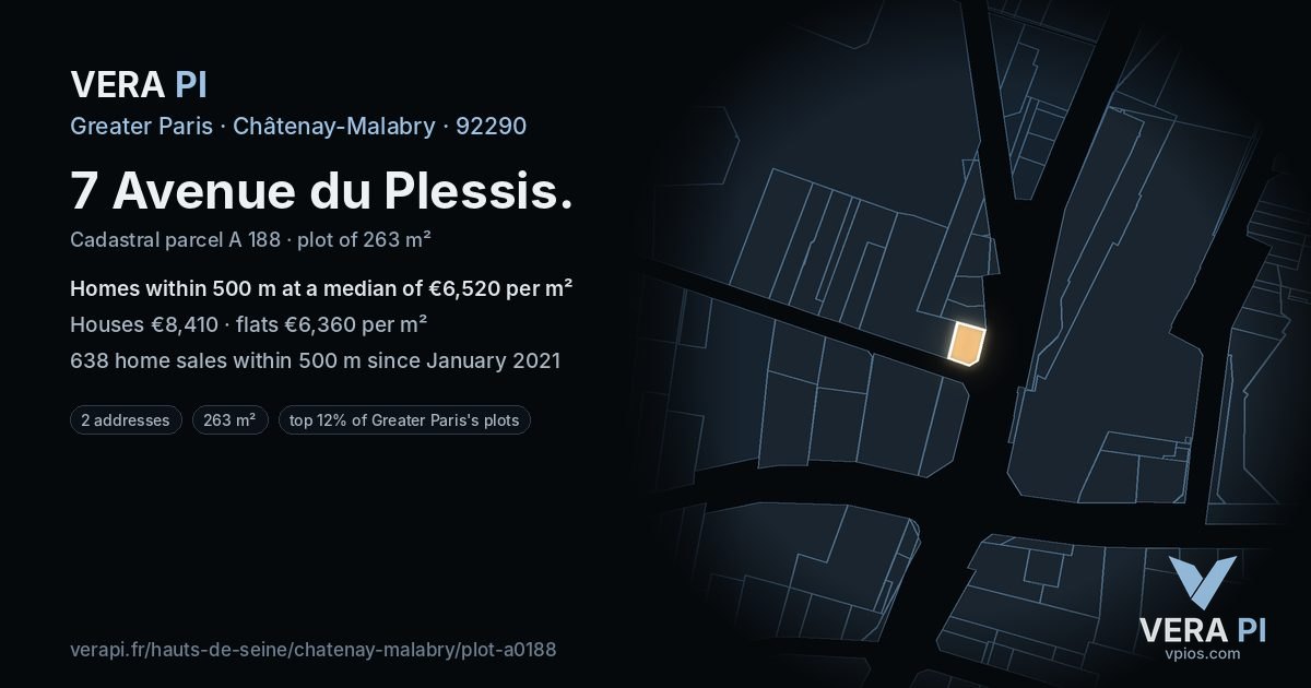 7 Avenue du Plessis, Châtenay-Malabry at night – the plot lit, the parcels around coloured by the prices near them
