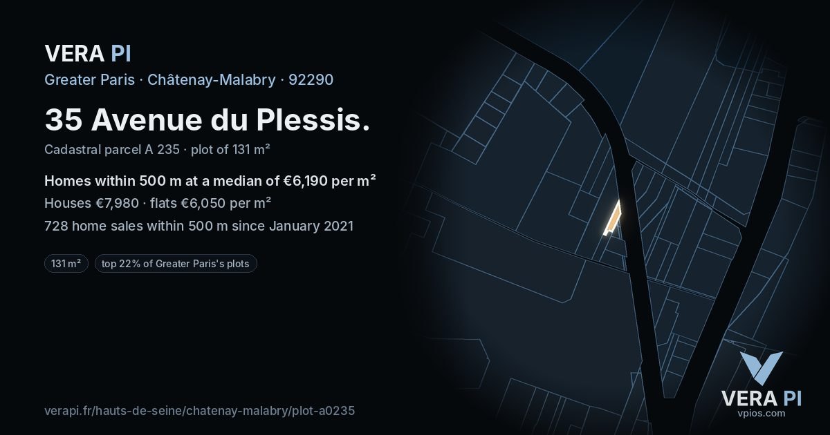 35 Avenue du Plessis, Châtenay-Malabry at night – the plot lit, the parcels around coloured by the prices near them