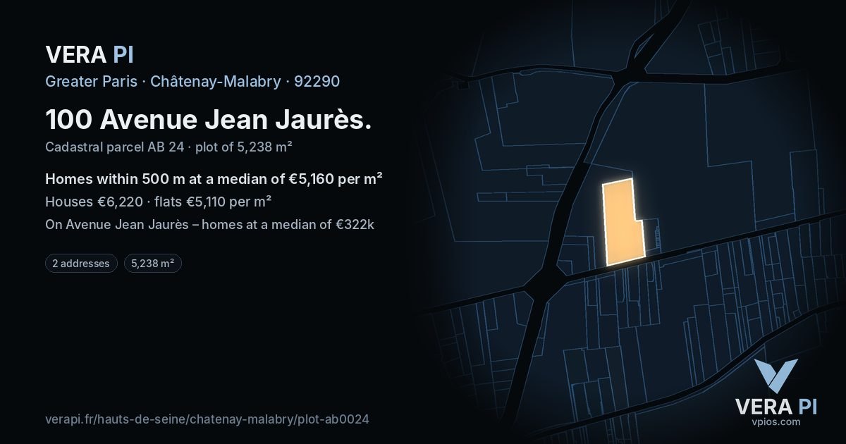 100 Avenue Jean Jaurès, Châtenay-Malabry at night – the plot lit, the parcels around coloured by the prices near them
