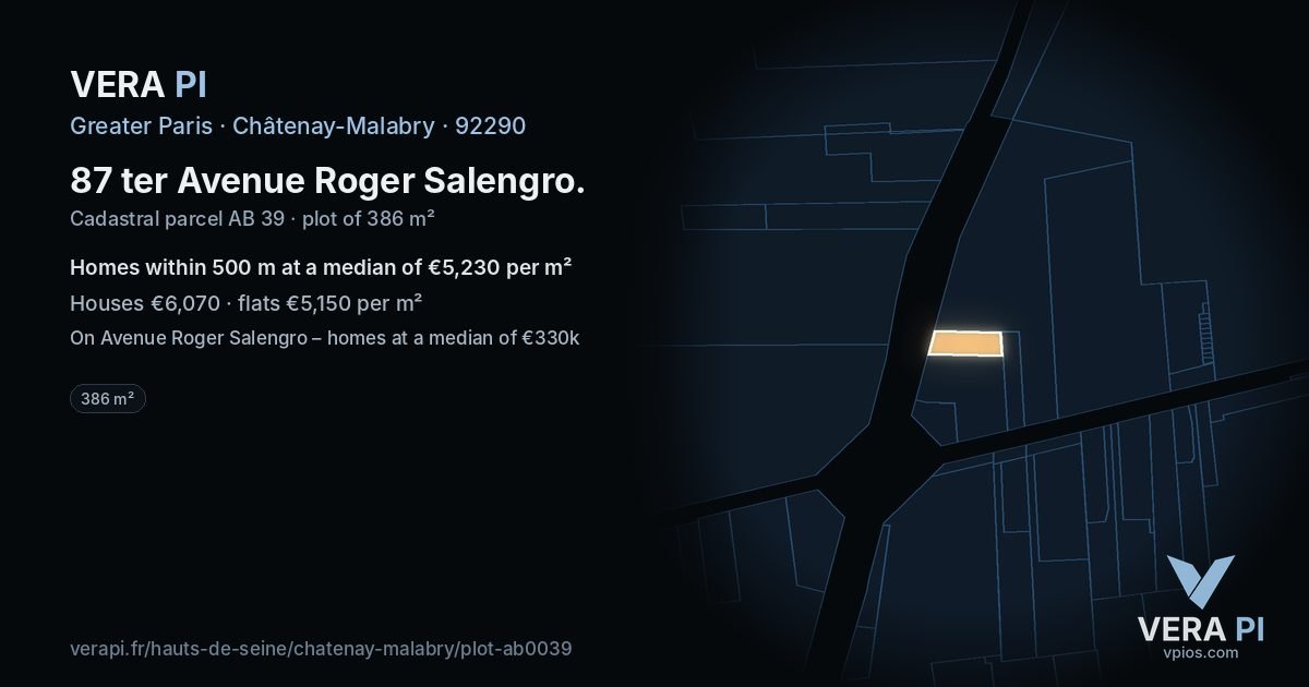 87 ter Avenue Roger Salengro, Châtenay-Malabry at night – the plot lit, the parcels around coloured by the prices near them