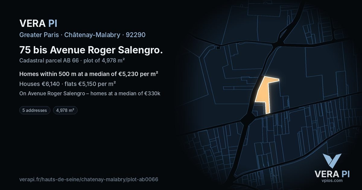 75 bis Avenue Roger Salengro, Châtenay-Malabry at night – the plot lit, the parcels around coloured by the prices near them