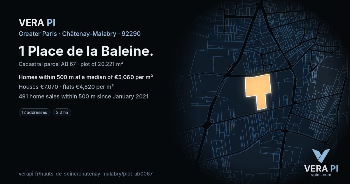 1 Place de la Baleine, Châtenay-Malabry at night – the plot lit, the parcels around coloured by the prices near them