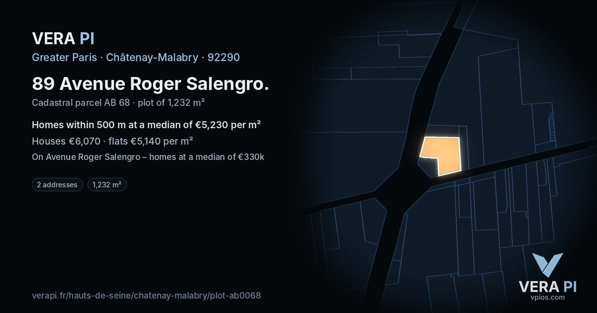 89 Avenue Roger Salengro, Châtenay-Malabry at night – the plot lit, the parcels around coloured by the prices near them