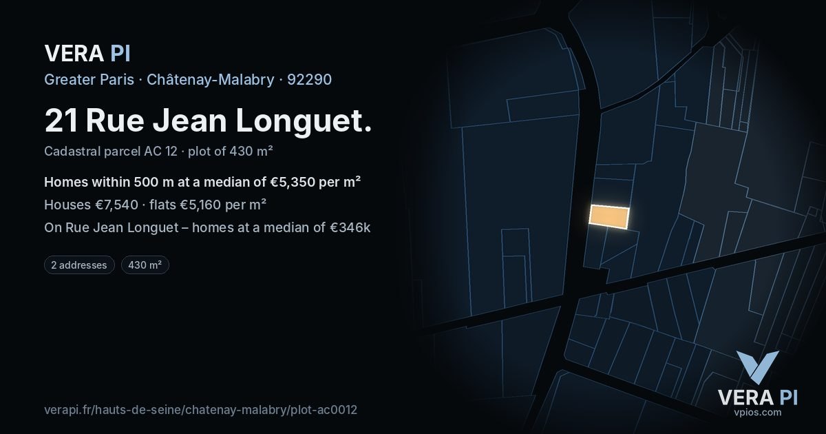 21 Rue Jean Longuet, Châtenay-Malabry at night – the plot lit, the parcels around coloured by the prices near them