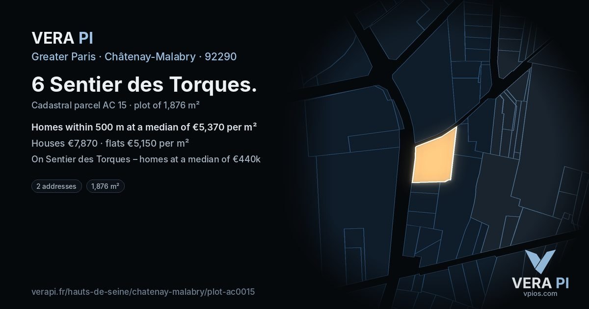 6 Sentier des Torques, Châtenay-Malabry at night – the plot lit, the parcels around coloured by the prices near them