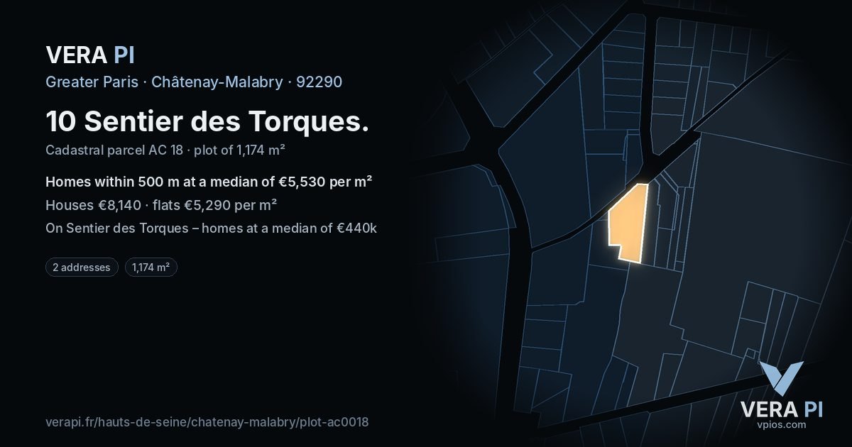 10 Sentier des Torques, Châtenay-Malabry at night – the plot lit, the parcels around coloured by the prices near them