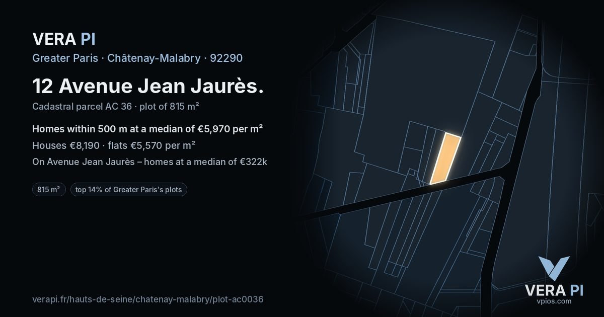 12 Avenue Jean Jaurès, Châtenay-Malabry at night – the plot lit, the parcels around coloured by the prices near them