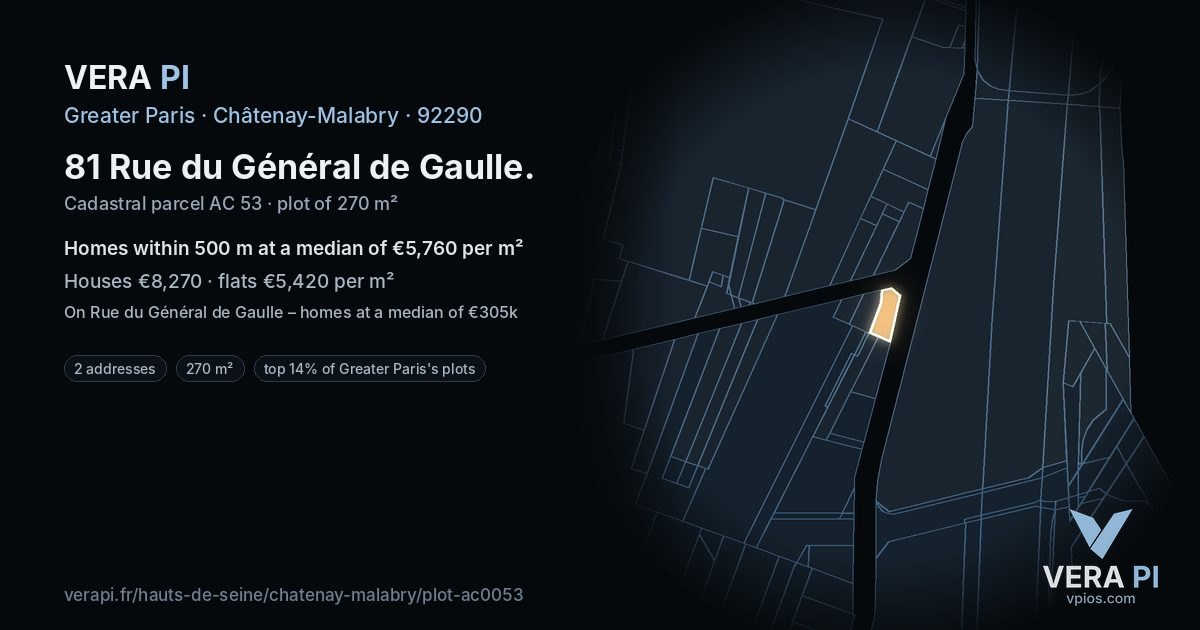 81 Rue du Général de Gaulle, Châtenay-Malabry at night – the plot lit, the parcels around coloured by the prices near them