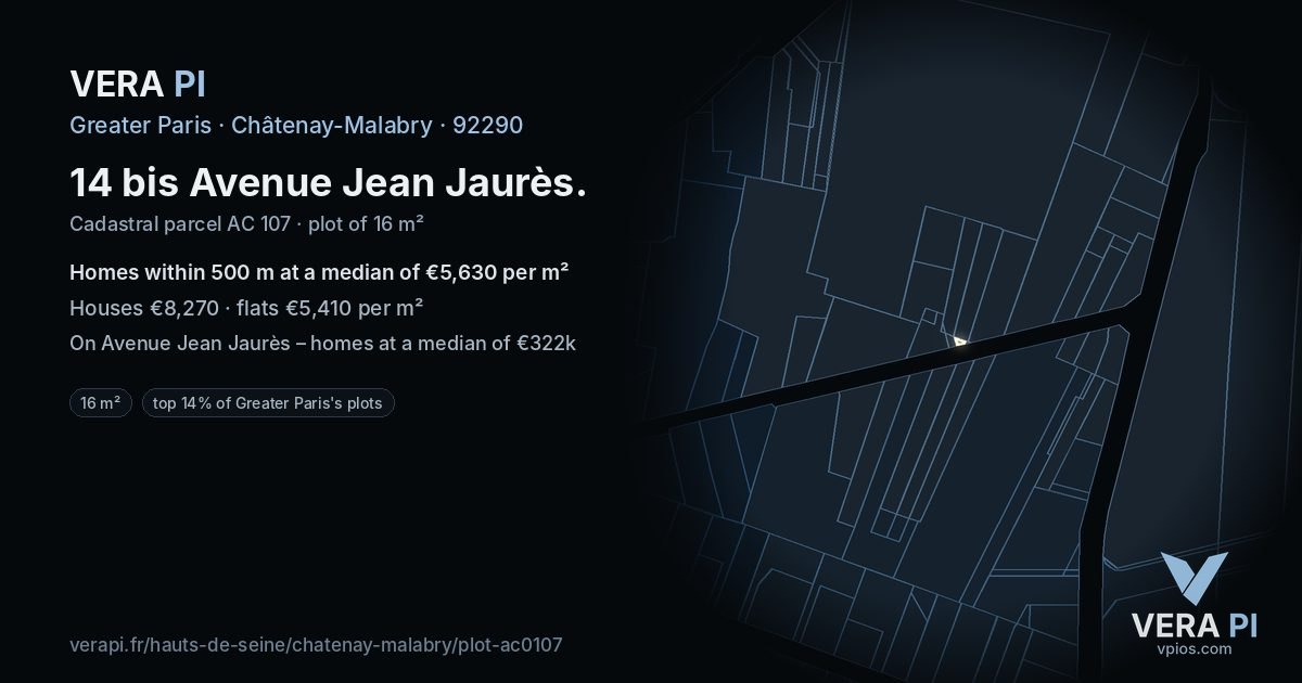 14 bis Avenue Jean Jaurès, Châtenay-Malabry at night – the plot lit, the parcels around coloured by the prices near them