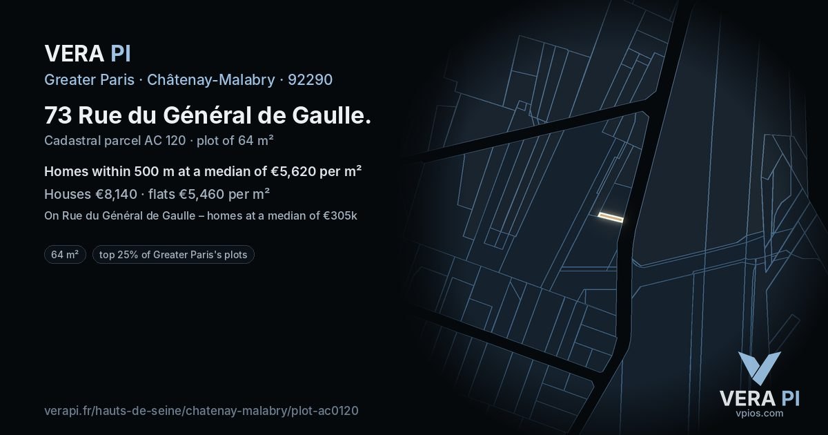 73 Rue du Général de Gaulle, Châtenay-Malabry at night – the plot lit, the parcels around coloured by the prices near them