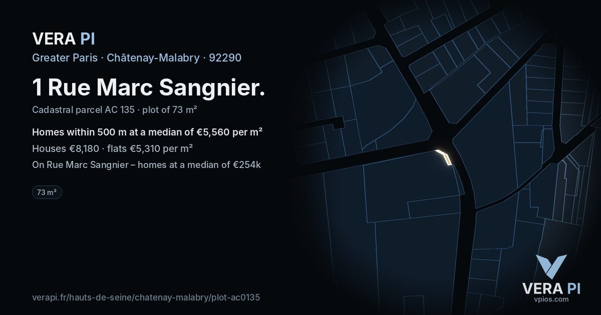1 Rue Marc Sangnier, Châtenay-Malabry at night – the plot lit, the parcels around coloured by the prices near them