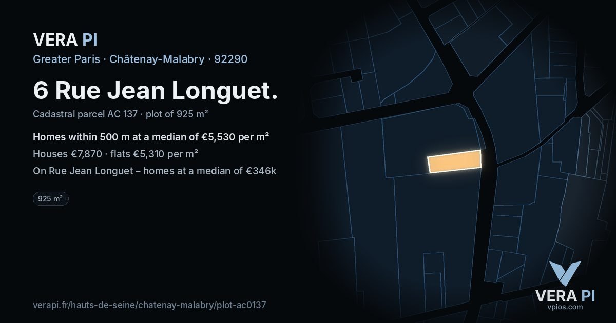 6 Rue Jean Longuet, Châtenay-Malabry at night – the plot lit, the parcels around coloured by the prices near them