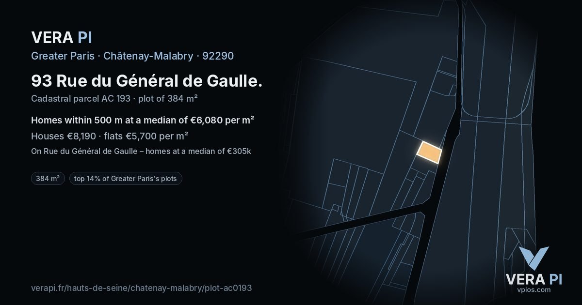 93 Rue du Général de Gaulle, Châtenay-Malabry at night – the plot lit, the parcels around coloured by the prices near them