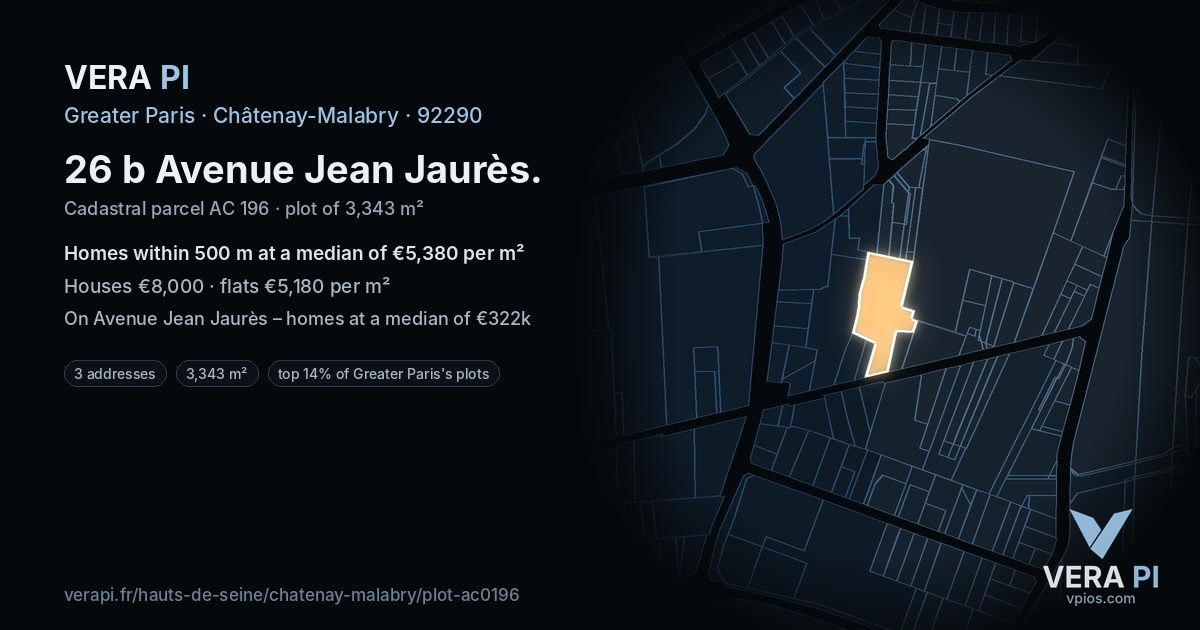 26 b Avenue Jean Jaurès, Châtenay-Malabry at night – the plot lit, the parcels around coloured by the prices near them