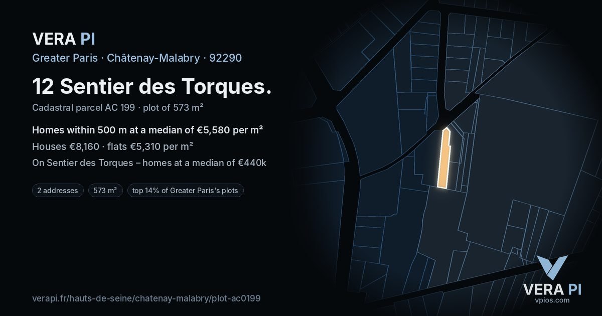 12 Sentier des Torques, Châtenay-Malabry at night – the plot lit, the parcels around coloured by the prices near them
