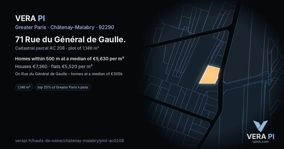 71 Rue du Général de Gaulle, Châtenay-Malabry at night – the plot lit, the parcels around coloured by the prices near them