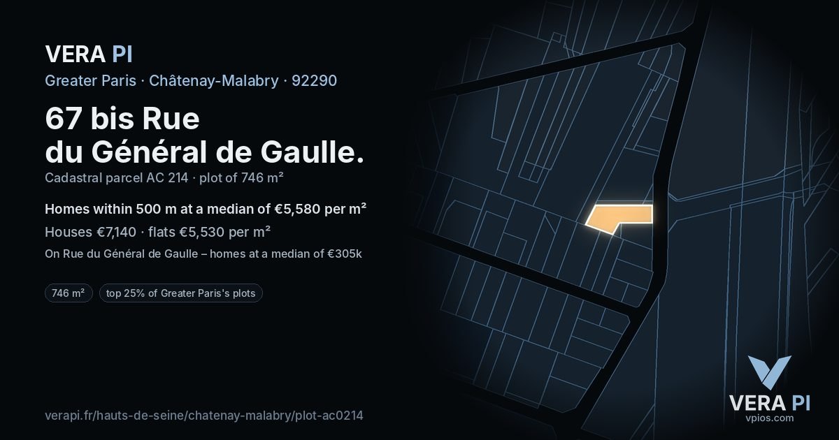 67 bis Rue du Général de Gaulle, Châtenay-Malabry at night – the plot lit, the parcels around coloured by the prices near them