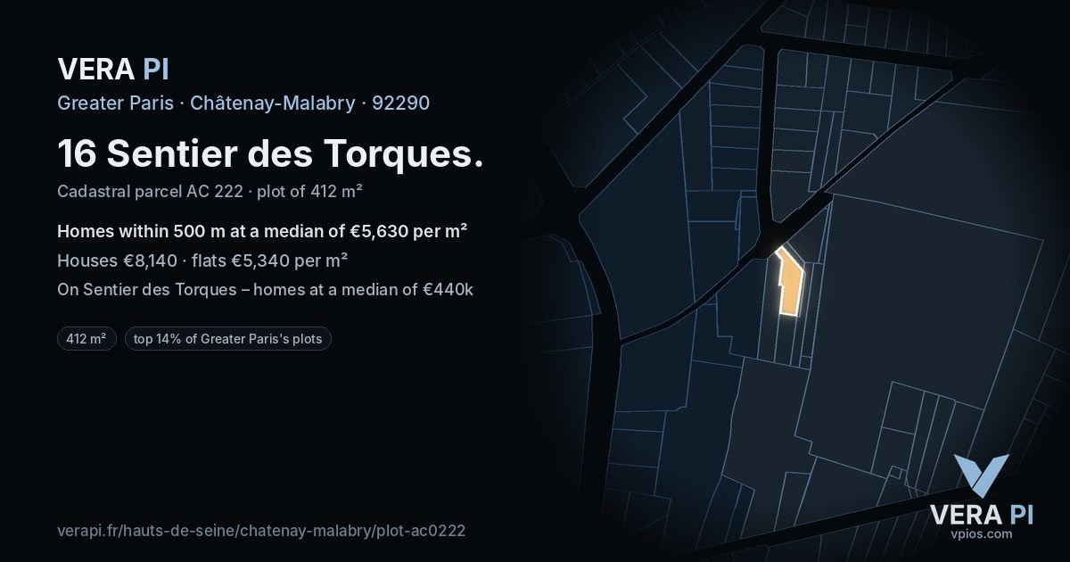 16 Sentier des Torques, Châtenay-Malabry at night – the plot lit, the parcels around coloured by the prices near them