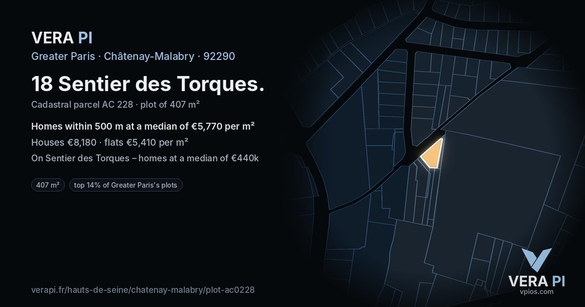 18 Sentier des Torques, Châtenay-Malabry at night – the plot lit, the parcels around coloured by the prices near them