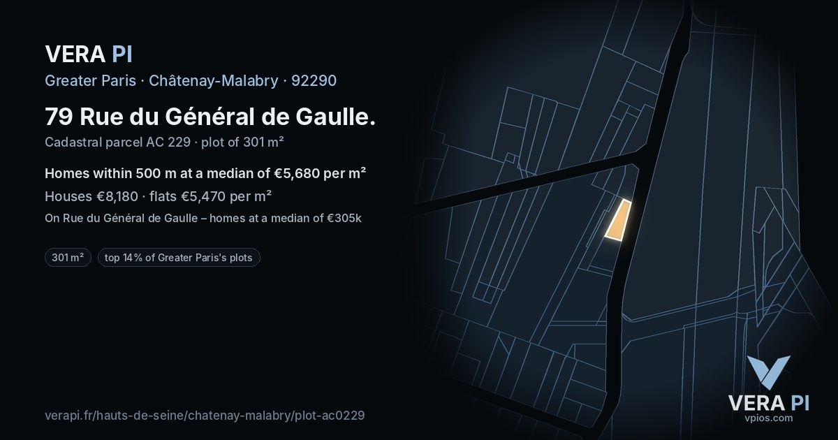 79 Rue du Général de Gaulle, Châtenay-Malabry at night – the plot lit, the parcels around coloured by the prices near them