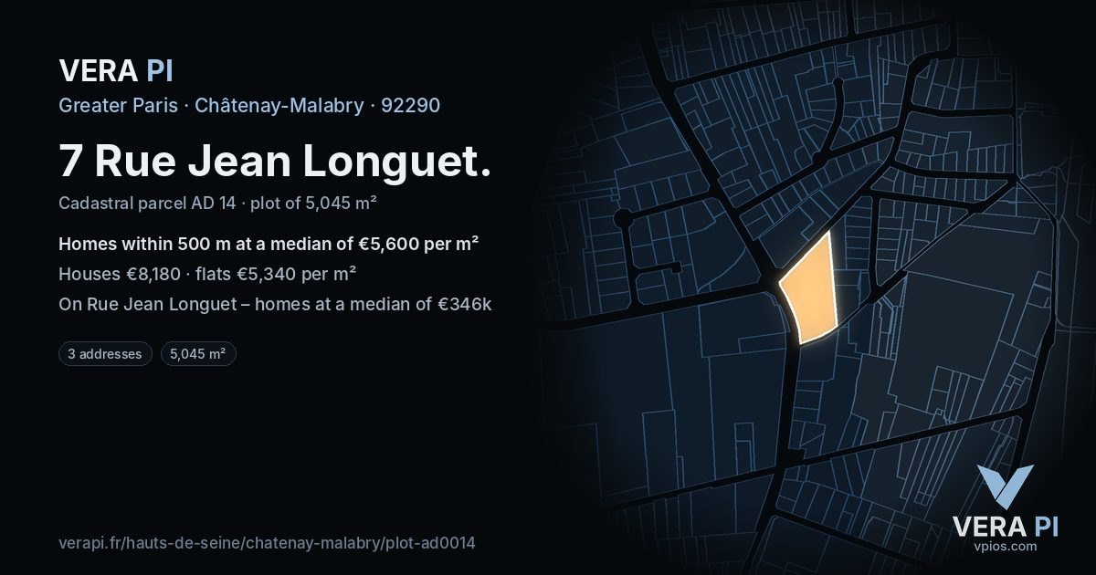 7 Rue Jean Longuet, Châtenay-Malabry at night – the plot lit, the parcels around coloured by the prices near them