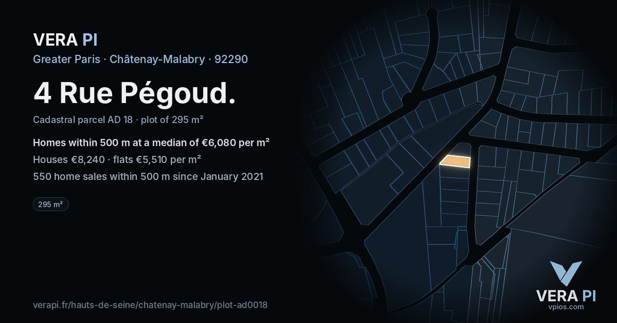 4 Rue Pégoud, Châtenay-Malabry at night – the plot lit, the parcels around coloured by the prices near them